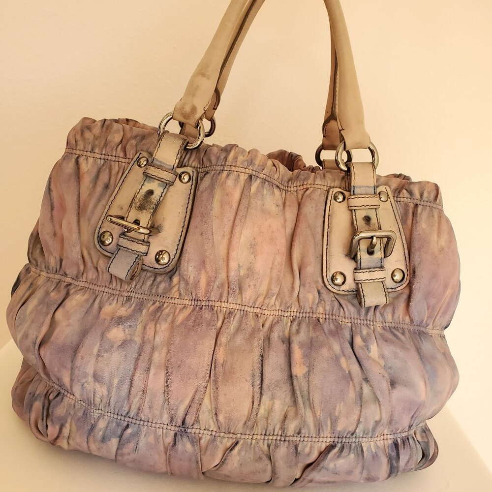 Prada purse Gaufre Leather pink gray purple ivory beige Blue crossbody hobo bag - Picture 3 of 12